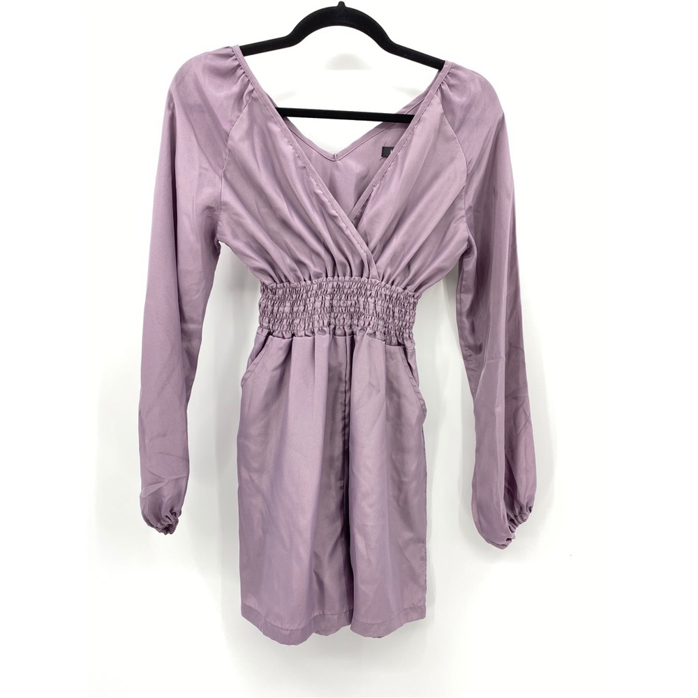 HAODUOYI lavender longsleeve romper with pockets